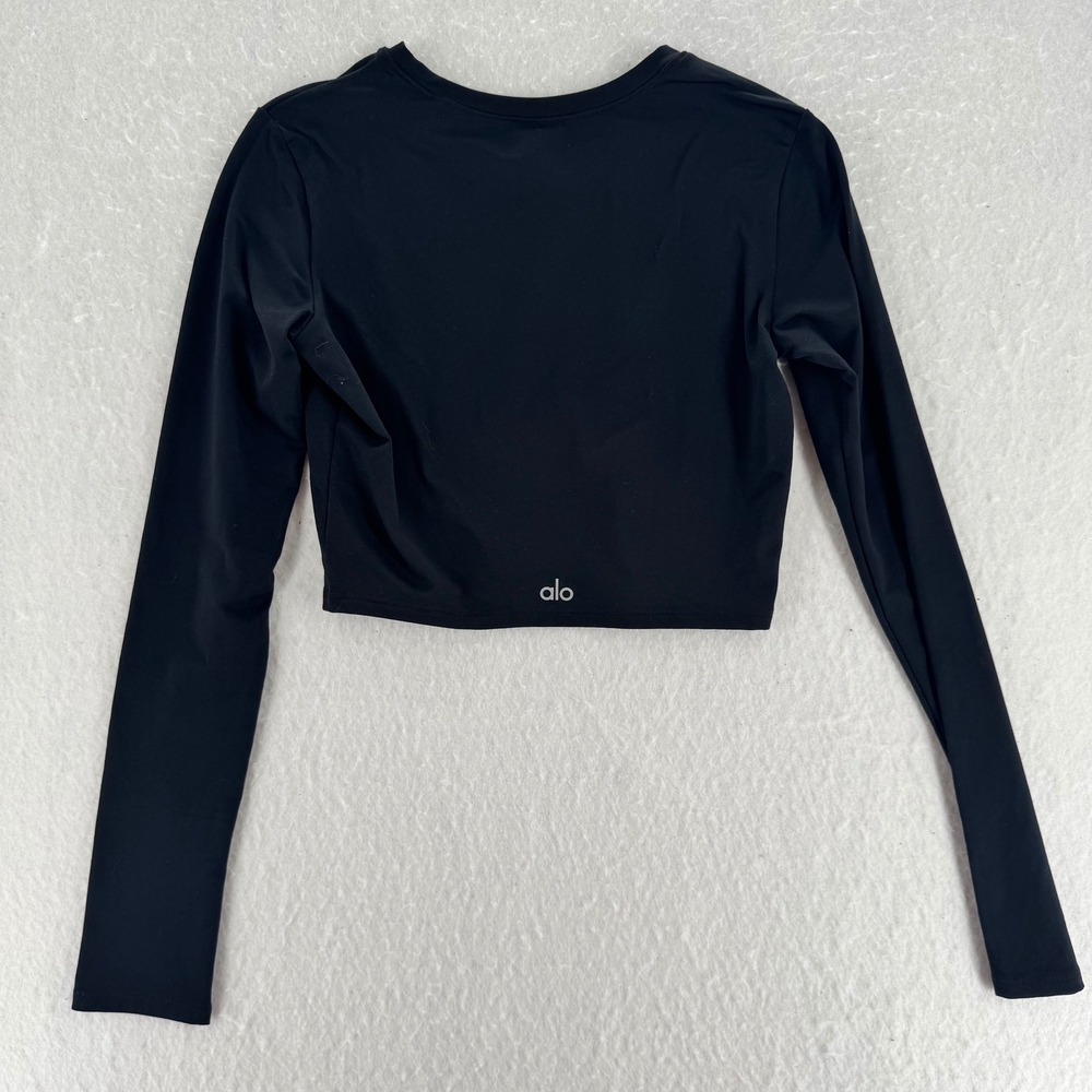 Alo - Long Sleeve Crop Top Crew Neck Athletic - Black - Women